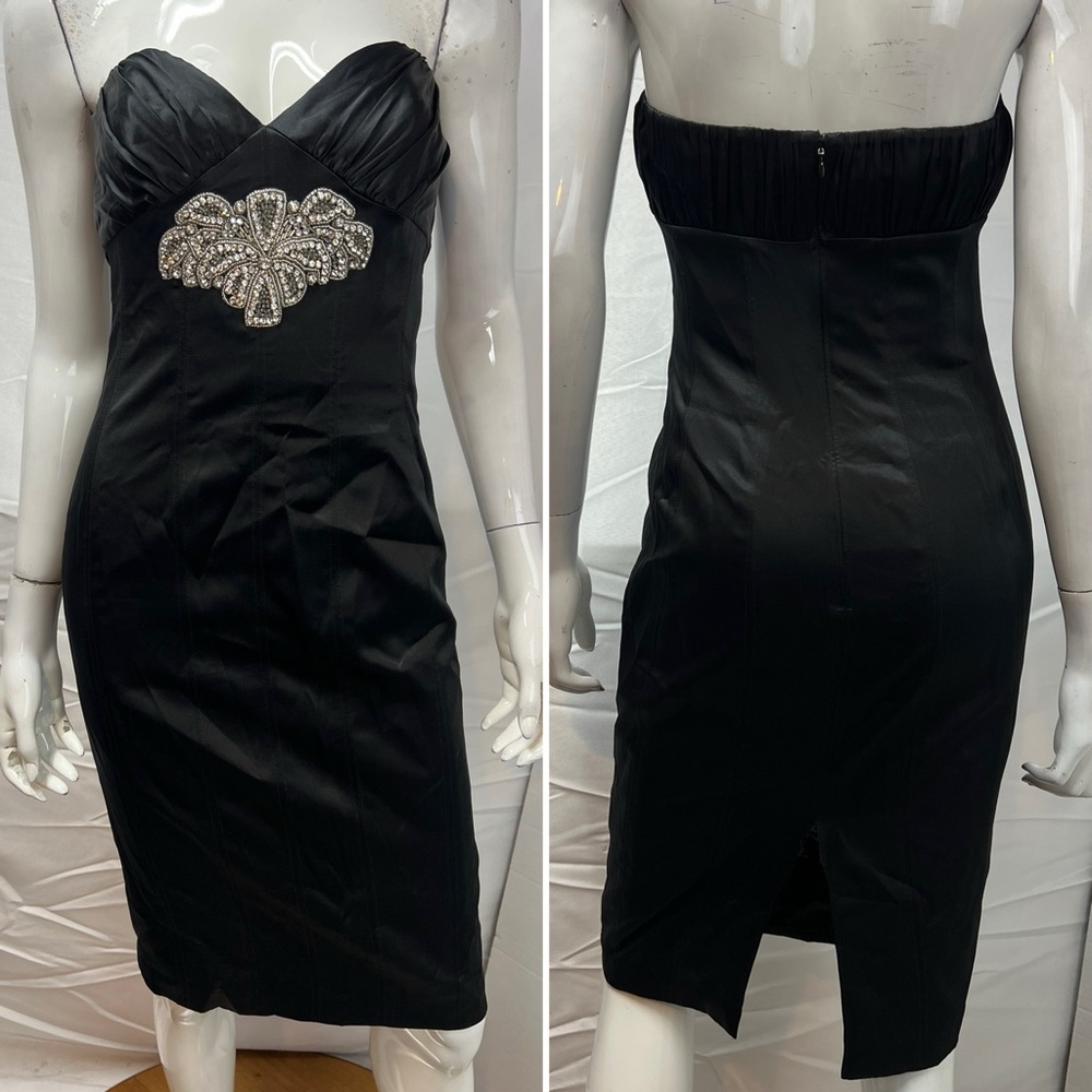 Betsey Johnson Evening Women’s 4 Vintage 90s Y2K Black Silk Rhinestone Dress